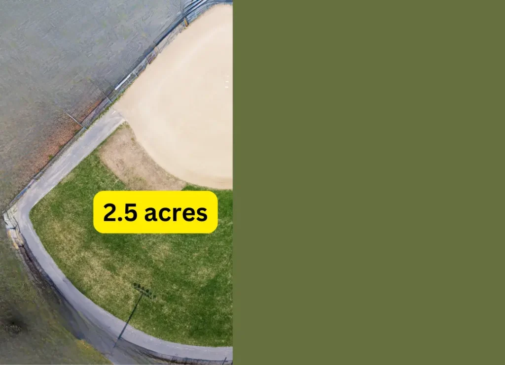 How big is a two-and-a-half acre compared to a baseball field